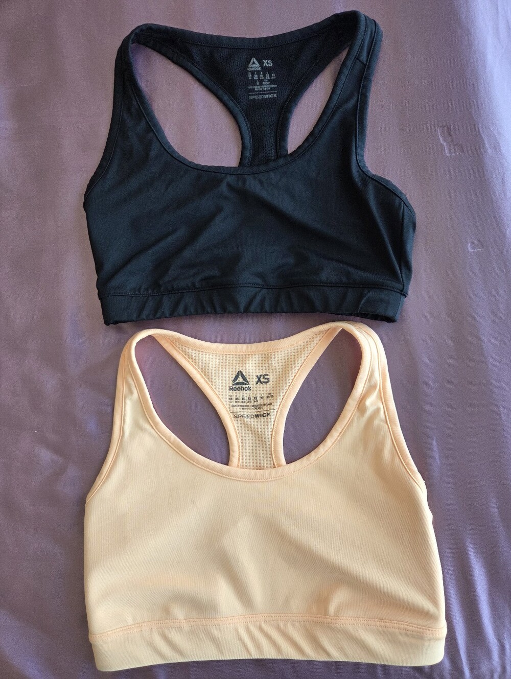 Women's or Youth Reebok Peach & Black Racerback Sports Bras (2-Pack) - Size XS